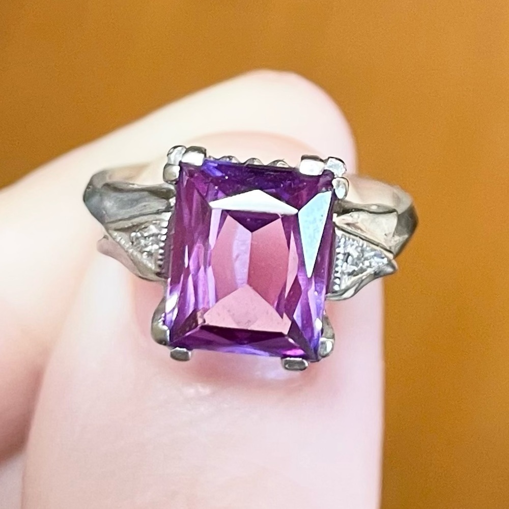 HDS 10K Purple Sapphire Diamond Art Deco style vintage lab created gold …​